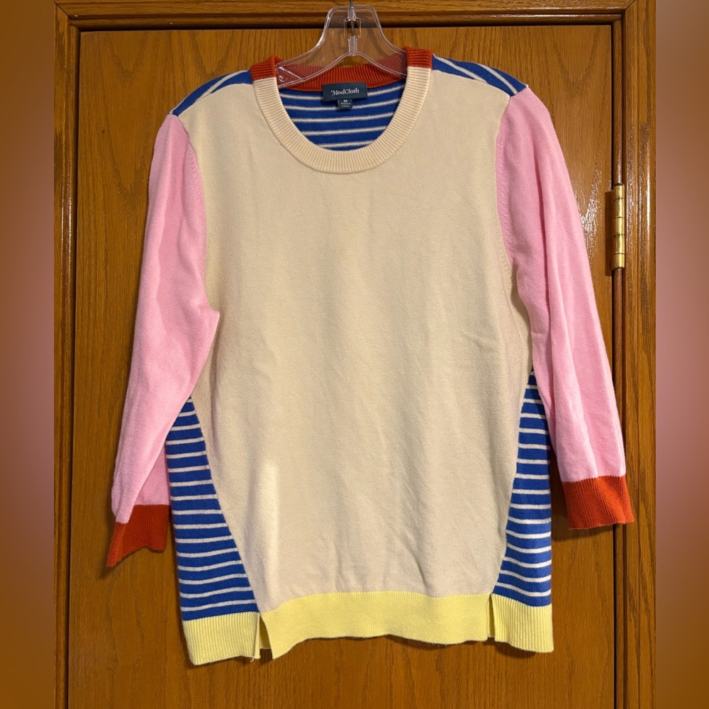 Modcloth Multicolor Striped Crew Neck Sweater